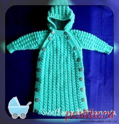 Вязаный конверт морского цвета - очаровательный подарок для новорожденного!
