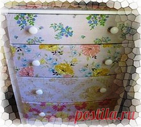 Декор комода в стиле декупаж. Декорирование ящиков комода тканью. | Прораб в доме