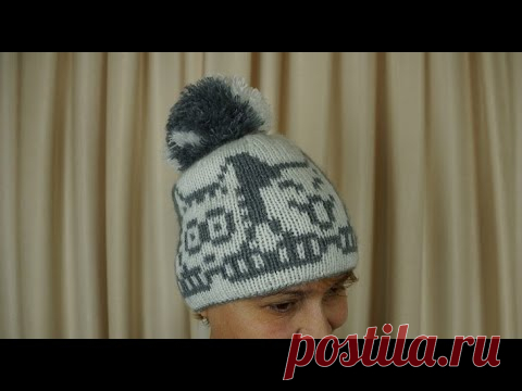 Шапка кошечки двухсторонний жаккард.