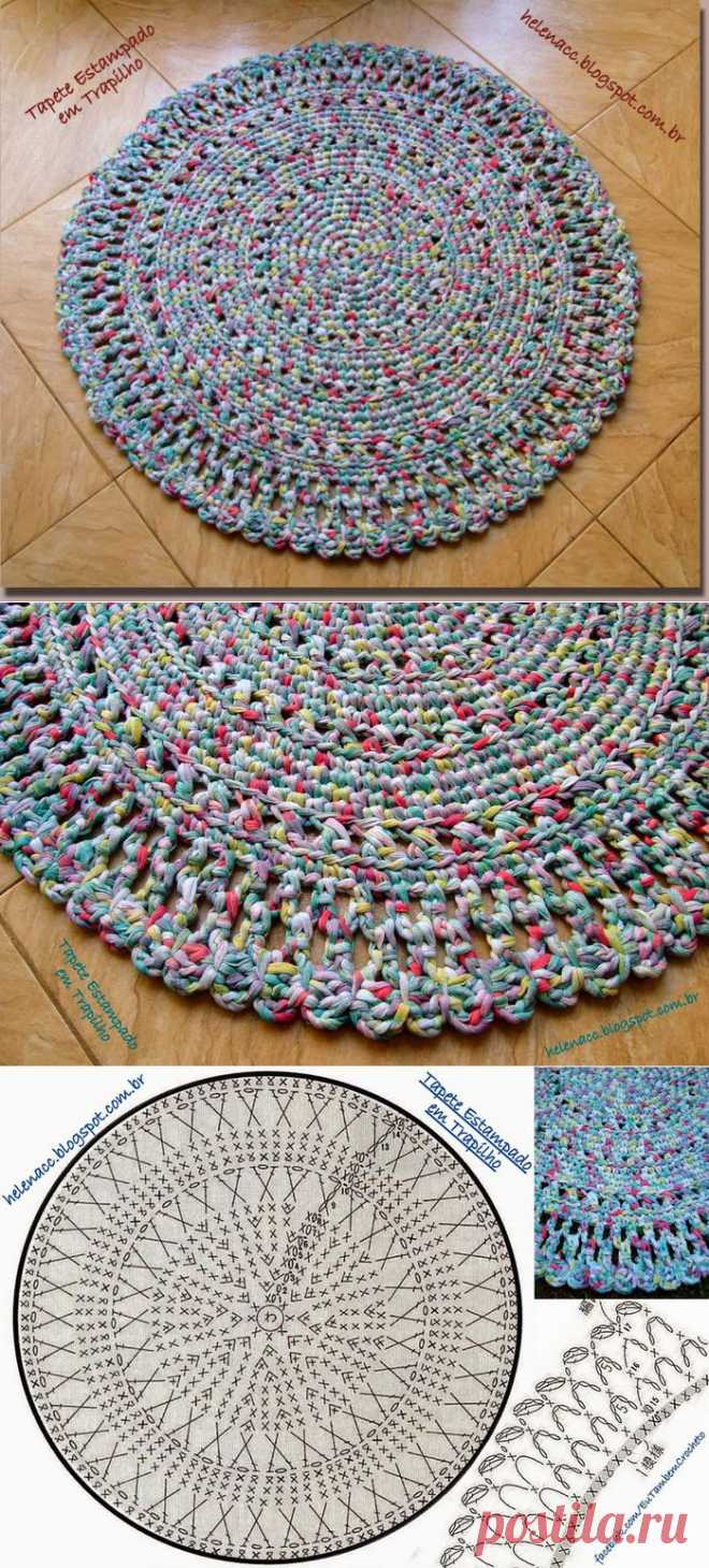 КРУГЛЫЙ КОВРИК ИЗ РЕЗАНОЙ ТКАНИ ИЛИ ТРИКОТАЖА.