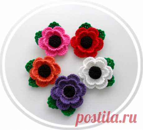 Crochet Applique Multicolored Flowers Poppy от CraftsbySigita