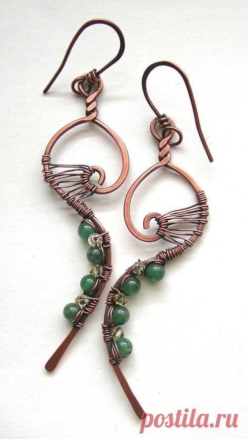 Whimsical earrings - wire wrapped earrings - copper earrings - boho chic earrings - indie earrings - indie jewelry | Jewelry | Серьги Из Плетеной …