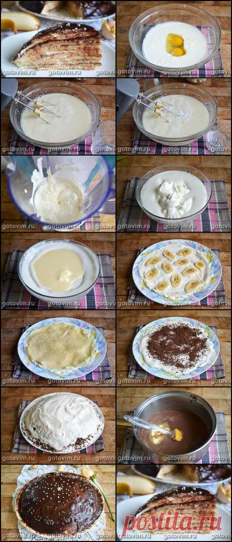 Блинный торт с бананами и шоколадом