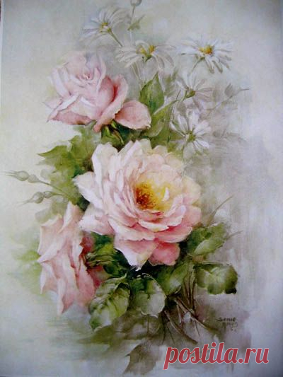 Victorian Rose Prints Gallery : A Handful of French Pink Roses Print Cabbage Rose Catherine Klein | Pinturas