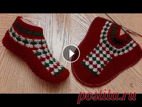 Новогодние тапочки-следки на двух спицах без швов //   patik modelleri Пряжа акрил 100 % (315м/100м) Спицы № 3,0 Подошва 23-24 см...