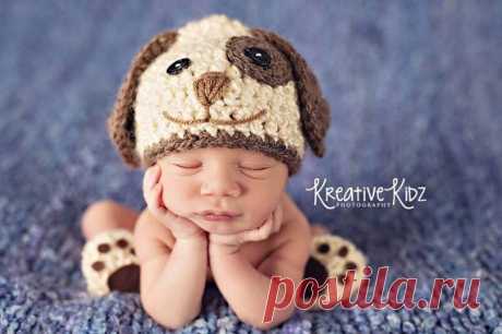 Baby Boy Hat PUPPY LUV Newborn Baby Boy Crochet от JerribeccaHats2