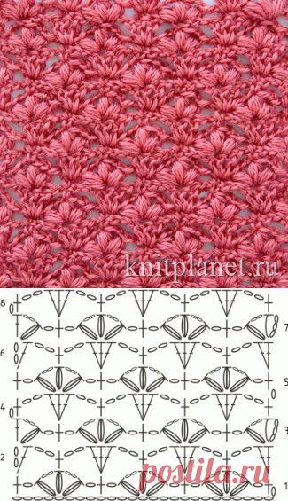Планета Вязания | Рельефный узор крючком № 1. Схема вязания узора крючком.