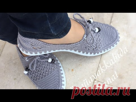 Çok Rahat Çok Şık Gri Babet Yapımıı #knitting shoes