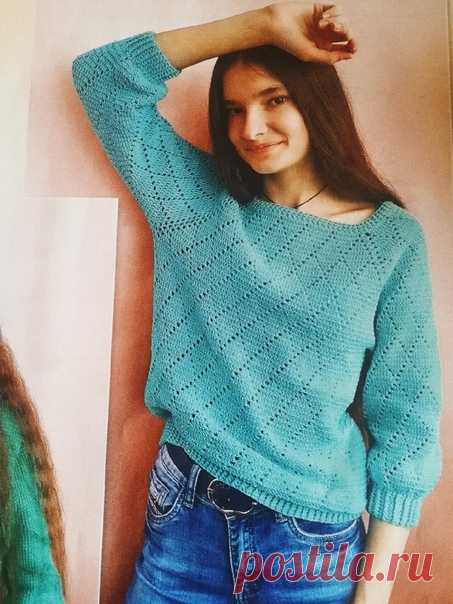 #вязаный_пуловер@modnoe.vyazanie
Пуловер крючком. Схема.