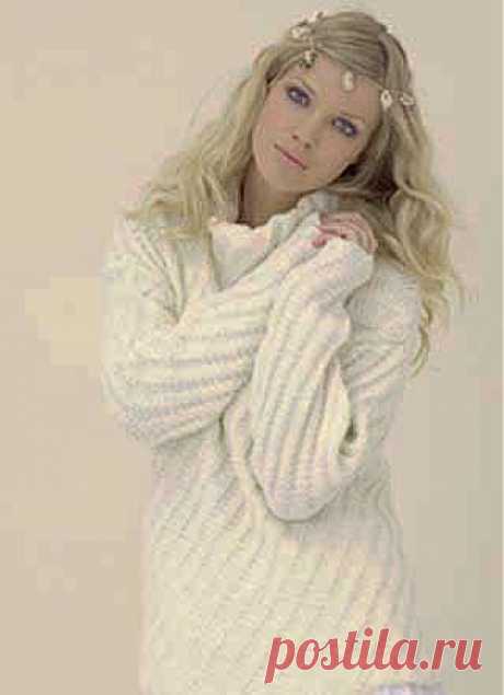Белый пуловер, связанный спицами. Описание + схема/Пуловеры. Жакеты. Джемперы. Кофточки. Блузки. Свитера/Вязание/Статьи / Шитье, вязание, рукоделие, бисероплетение