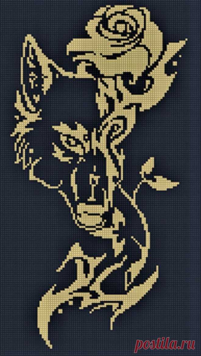 Wolf and Rose Monochrome Cross Stitch Pattern Black and White | Etsy