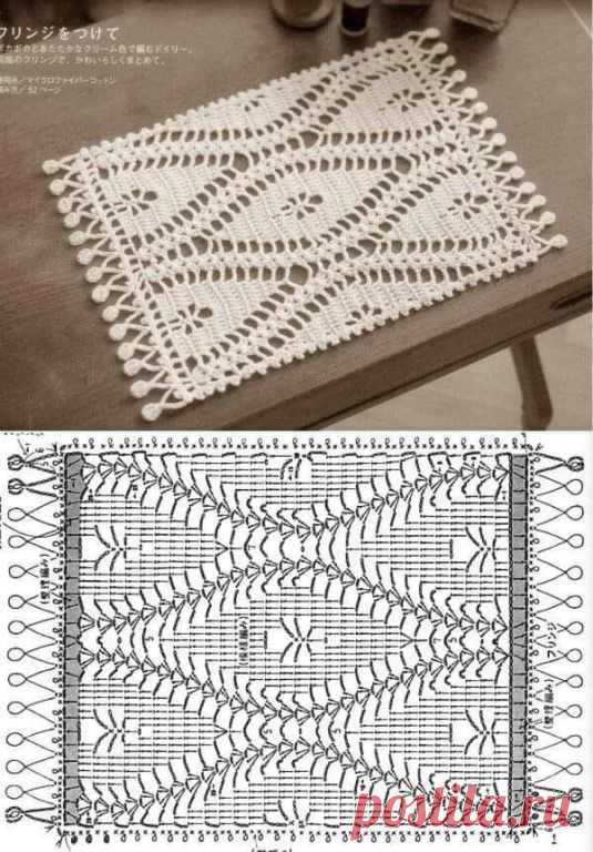 Прямоугольная салфетка крючком. Схема. / knittingideas.ru