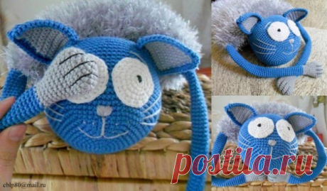 Озорной кот крючком. Котоподушка-игрушка.
