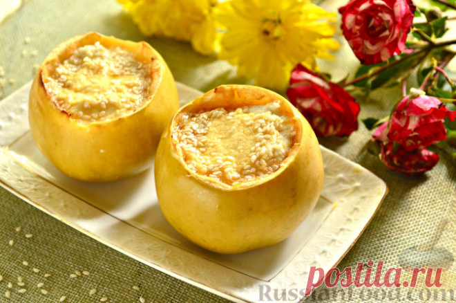 Рецепт: Яблоки, запеченные с творогом, в духовке на RussianFood.com