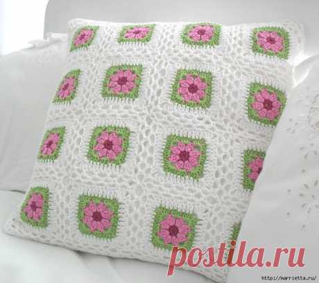 Вязание крючком. Очень нежная подушка &quot;Цветы в саду&quot;