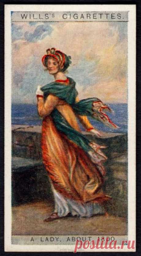 Cigarette Card - A Lady, About 1800 Wills's Cigarettes "English Period Costumes" (series of 50 issued in 1929) #42 a lady, about 1800