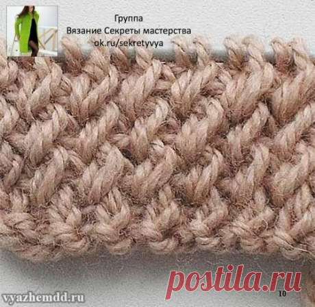 Интересная резинка спицами Описанная резинка хороша не только для шапочек. Она может быть и отделкой к различным трикотажным изделиям для улицы. Техника вывязывания красивой резинки. Набираем петли количеством кратным 5 (кроме кромочных). Нужно учесть, что образец содержит нечетное число «пятерок», и всё описание ориентировано на такое количество. Если у вас таких групп получается четное число, то нужно будет делать сдвиг на одну петлю. Поэтому лучше сначала провяжите обра...