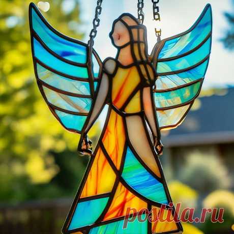 Red Heart Angel Stain Glass, Angel Suncatcher colgante ventana ornamento jardín regalo memoria arte decoración pintada a mano hermosas piezas bautizo - Etsy Chile