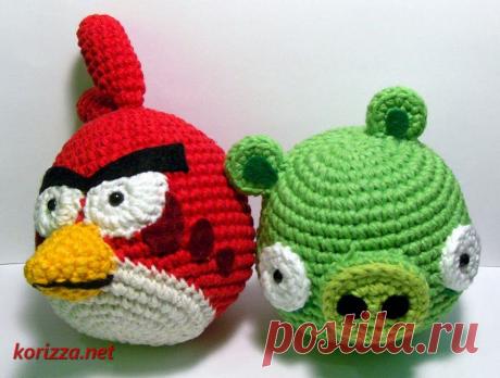 Амигуруми Angry Birds - свинья и красный кардинал :: Корица