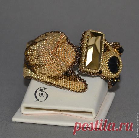 Купить Браслет &quot;L'Amour de l'or&quot; - золотой, черный, браслет, тюльпан, готье, капутт, бисер