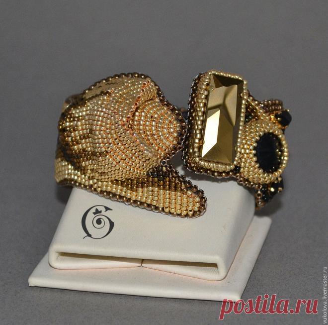 Купить Браслет "L'Amour de l'or" - золотой, черный, браслет, тюльпан, готье, капутт, бисер