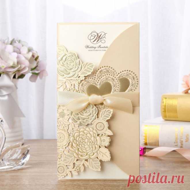 50 шт Золото лазерная резка, для свадьбы Приглашения карты роза Сердце поздравительные открытки конверты, изготовленные по индивидуальному заказу с лентой Свадебная вечеринка поставки-in Открытки и приглашения from Дом и сад on Aliexpress.com | Alibaba Group