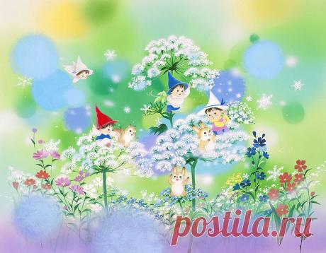 Фея и кролик играть вокруг цветка иллюстраций животных