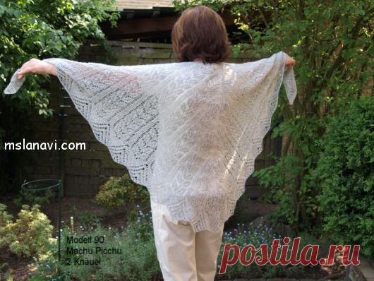 Ажурная шаль спицами с узором листики | Вяжем с Ланой