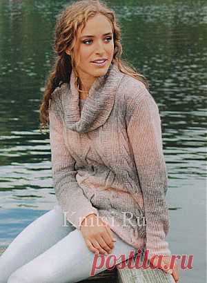 Пуловер с узором из кос. Вязание для женщин / Пуловеры / Спицами
