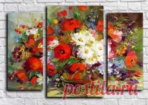 Купить модульные картины цветы + подарок всем!