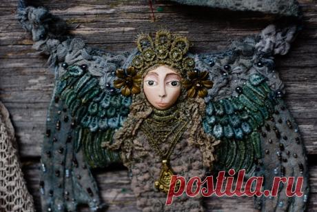 Купить Текстильное колье &quot;Алконост&quot; - колье, купить колье, авторское колье, ожерелье, славянский стиль