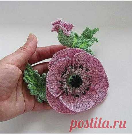 Цветок в технике тунисского вязания, автор неизвестен • best_handmade_world Цветок в технике тунисского вязания, автор неизвестен