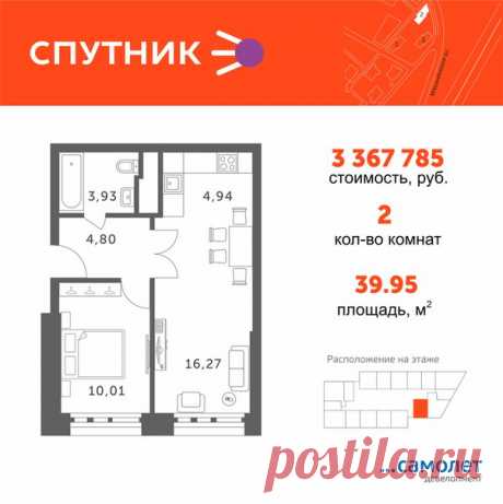 На сегодняшнем примере планировки – лаконичный двухкомнатный вариант апартаментов. Это небольшое, но уютное пространство отлично подойдет, к примеру, для интерьера в скандинавском стиле. 

#СамолетДевелопмент #Спутник