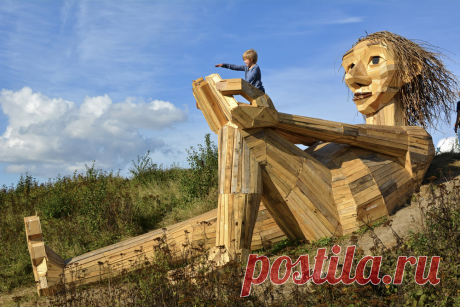 Friendly Giants Built From Recycled Wood Hidden in the Forests of Copenhagen | Colossal