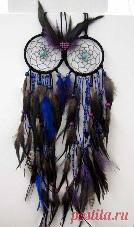 Owl Dream Catcher - Blue and Purple Extra Large Feather Dream Catcher - Night…