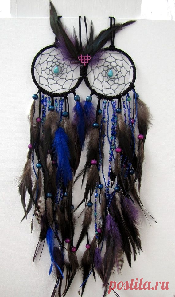 Owl Dream Catcher - Blue and Purple Extra Large Feather Dream Catcher - Night…