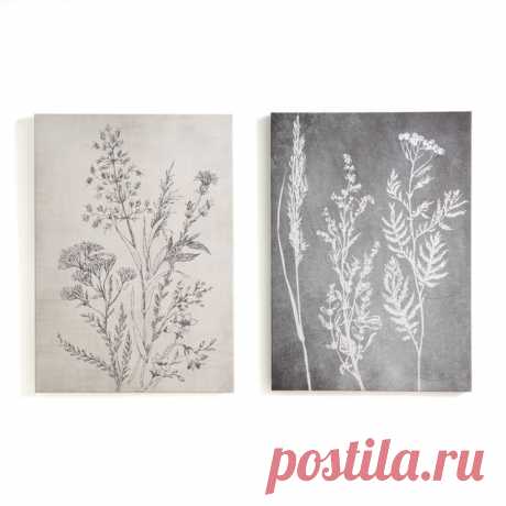 Комплект из 2 панно, Flera 2 панно Flera. Приглашение к спокойствию благодаря этим панно с черно-белым рисунком, которые создадут красивый эффект в гостиной или в спальне.Характеристики 2 панно Flera: •  Панно из поликоттона на раме из МДФ •  Настенное крепление (винты и дюбели продаются отдельно).Размеры 2 панно Flera: •  Ш.50 x В.70 x Г.3 см.
