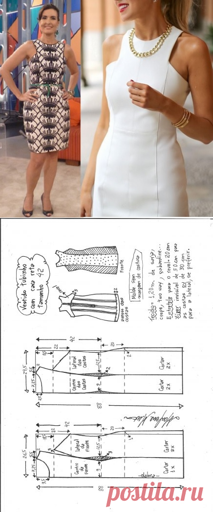 Vestido tubinho cava reta – DIY – molde, corte e costura – Marlene Mukai