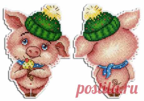 Winter Piggy P-332 Plastic Canvas Counted Cross Stitch Kit — Wizardi
