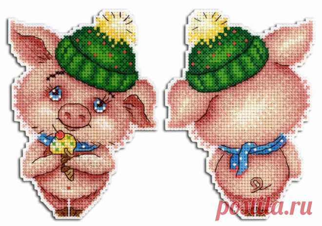 Winter Piggy P-332 Plastic Canvas Counted Cross Stitch Kit — Wizardi