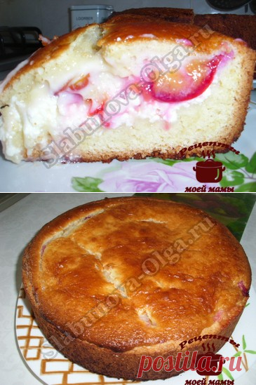 Трехслойный пирог со сливами