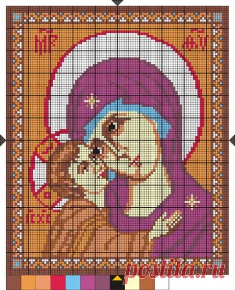 Игоревская икона Божьей матери, вязанная крючком, пример вязания, схема рисунка