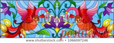 Стоковая векторная графика «Illustration Stained Glass Style Abstract Red» (без лицензионных платежей), 1066097246: Shutterstock