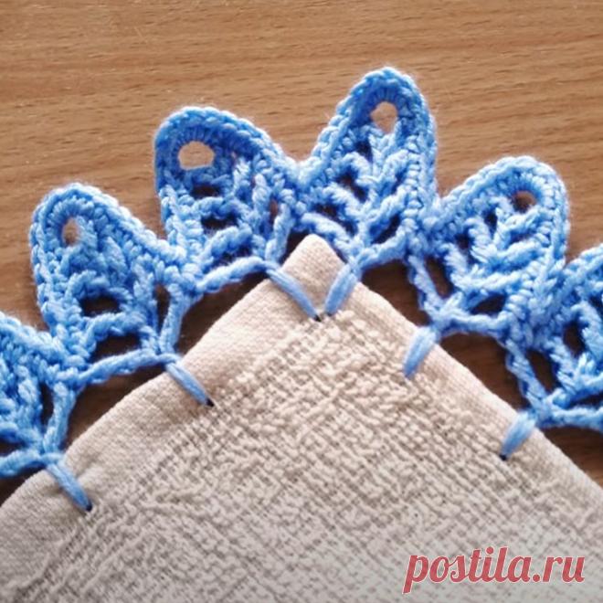 Отделка края полотенца крючком. Кайма крючком «Листья» | Креаликум