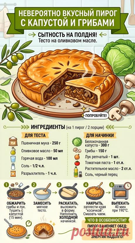 Пирог с капустой и грибами