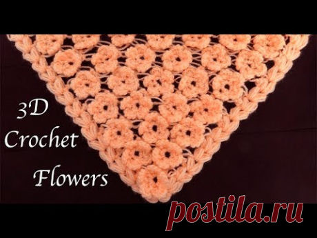 Como tejer con Gancho crochet punto de flores 3D para bufandas capas ponchos tejido tallermanualperu