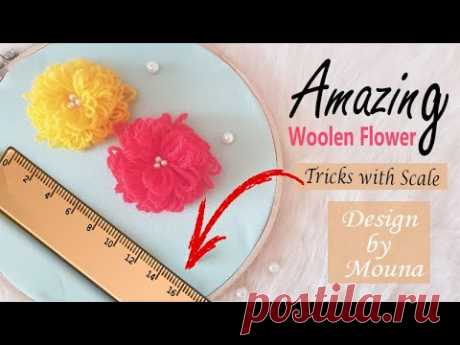 Amazing Woolen Flower Tricks with Scale |  طريقة عمل وردة سهلة - YouTube