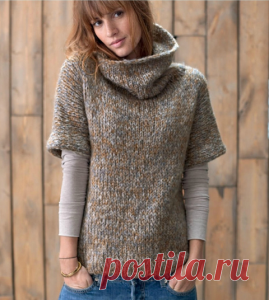 Свитер с короткими рукавами, чулочной вязкой, спицами. Без перевода. / Mimuu.com