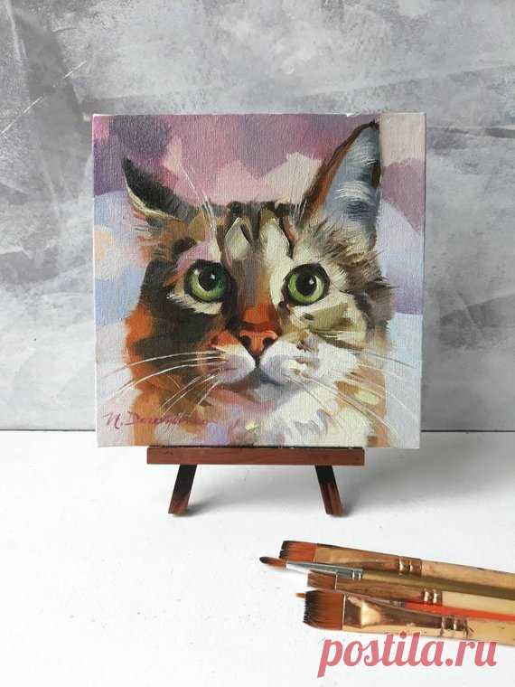 Cute cat painting portrait original on canvas oil Custom pet