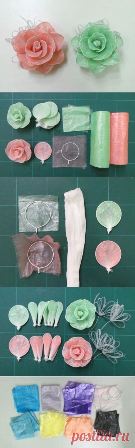 Розы из мусорных пакетов.